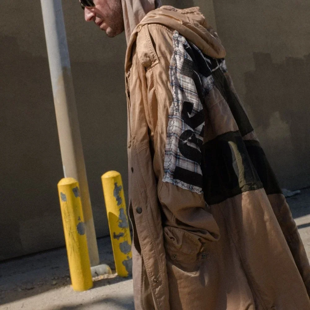 NEW size Small Faith Connexion patch tailcoat parka Los Angeles TAN color